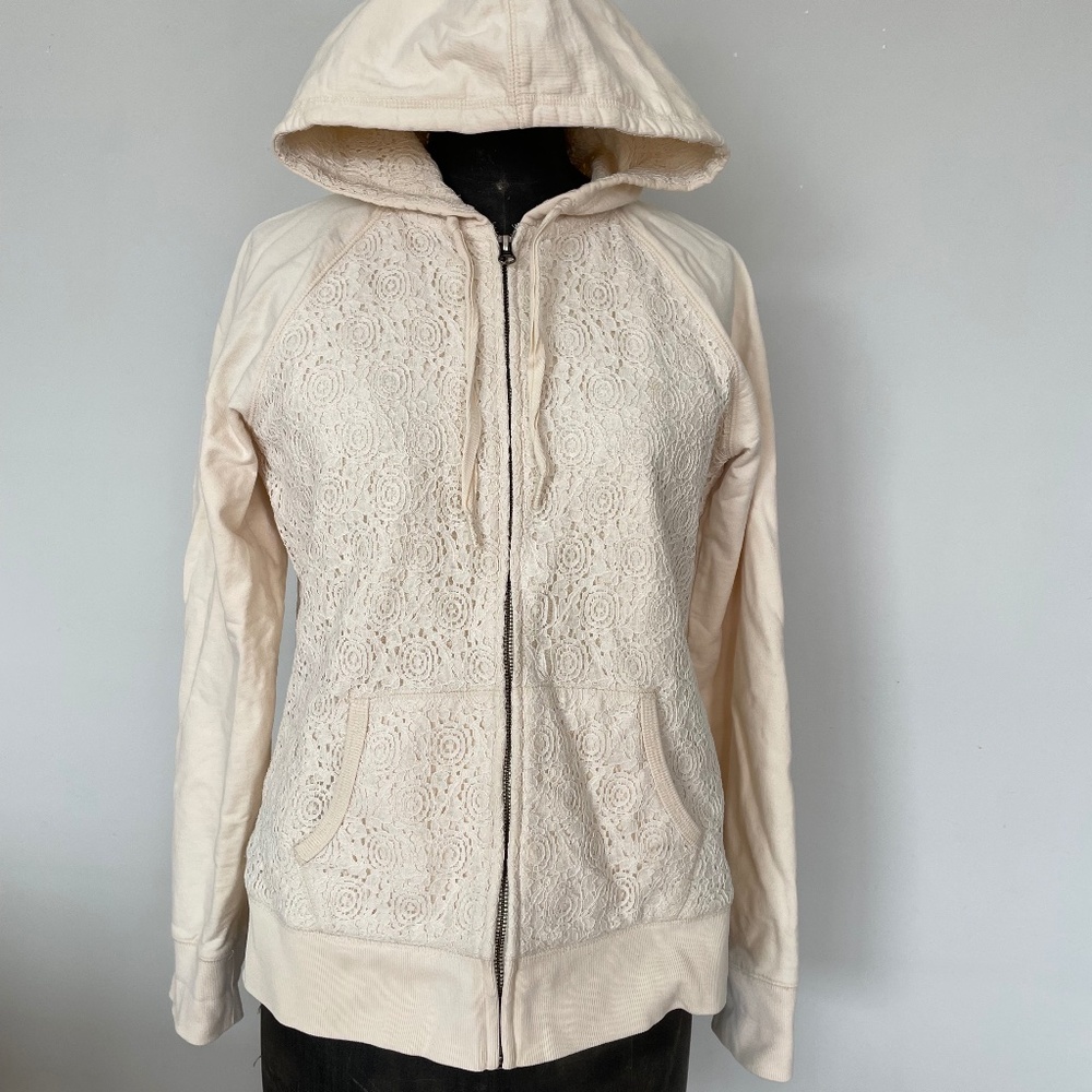 LUCKY BRAND LACE PANEL  HOODIE 100% COTTON -size L